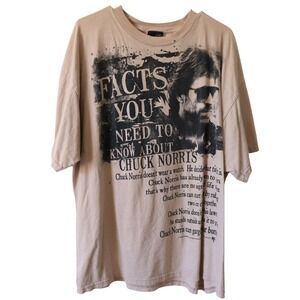 Hybrid Tees Mens 2XL Chuck Norris Facts Graphic Tee Shirt Tan Cotton Funny Baggy